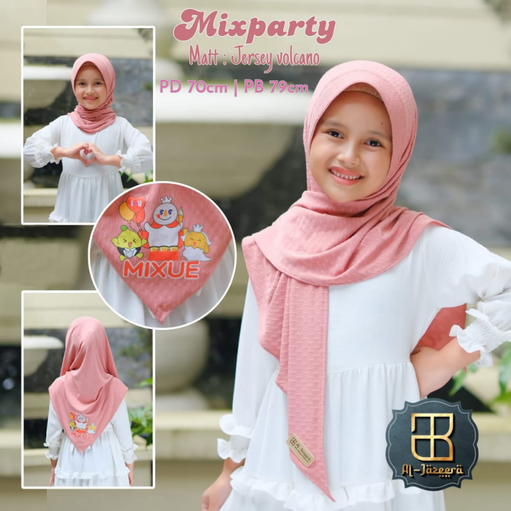(PROMO) Hijab Anak Mixue Kode Mixparty / Jilbab Segiempat Instan Pad Anak Bahan Jersey / Jilbab Anak