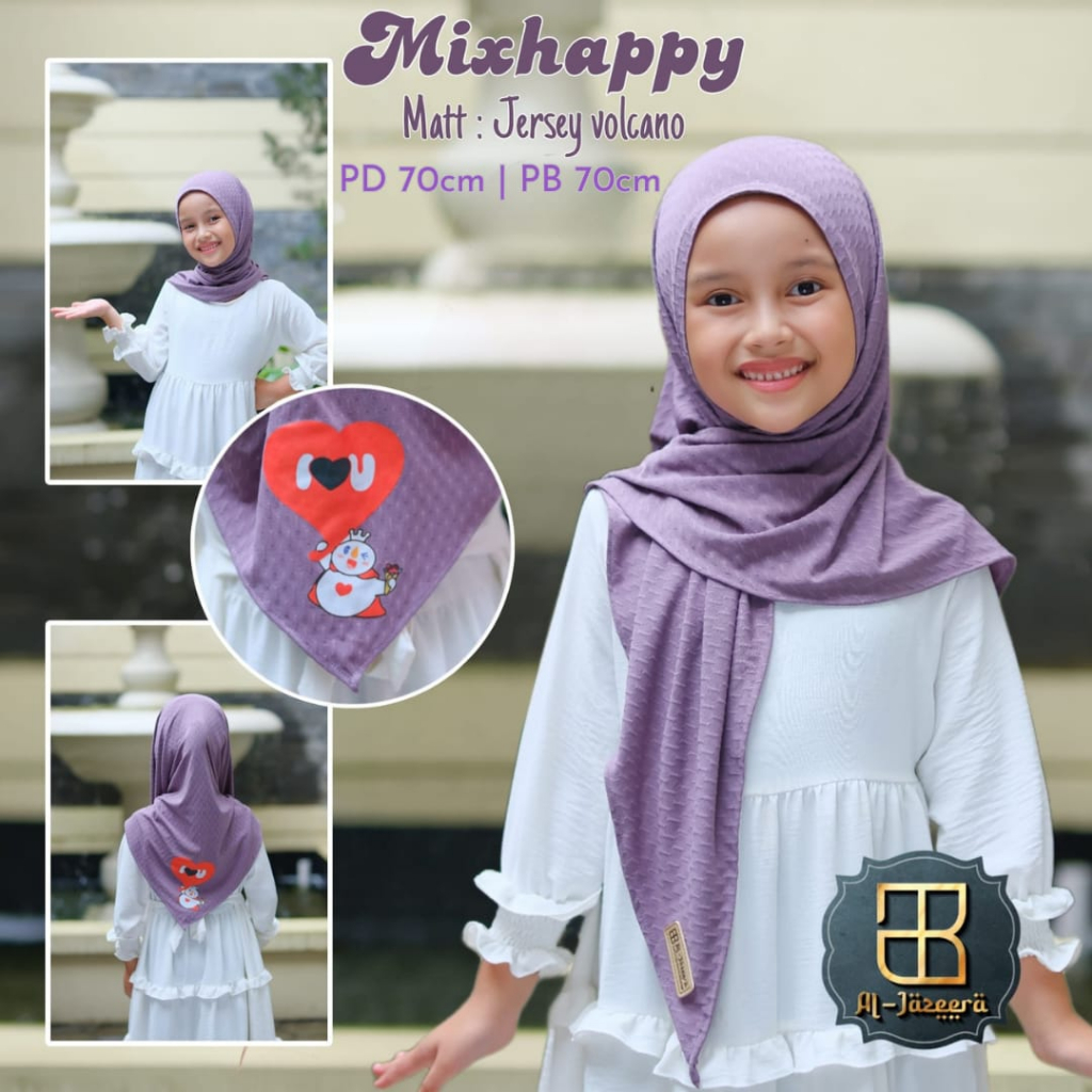 (PROMO) Hijab Anak Mixue Kode Mixhappy / Jilbab Segiempat Instan Anak Jersey Adem / Jilbab Murah Pre