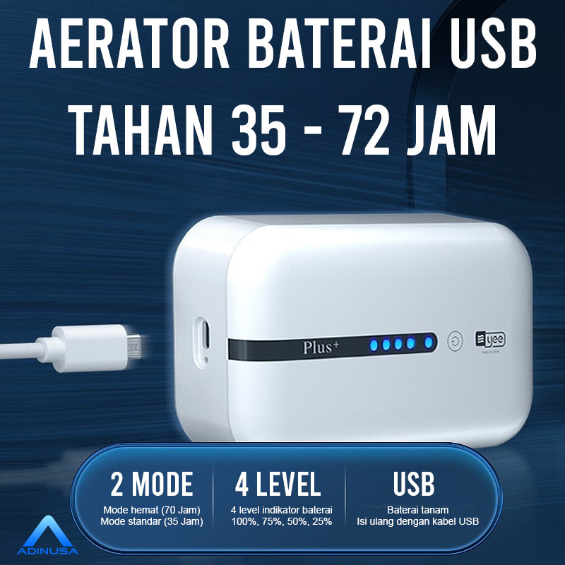Aerator 1 atau 2 Lubang Hemat Listrik dengan Baterai Isi Ulang untuk Aquarium dan Memancing