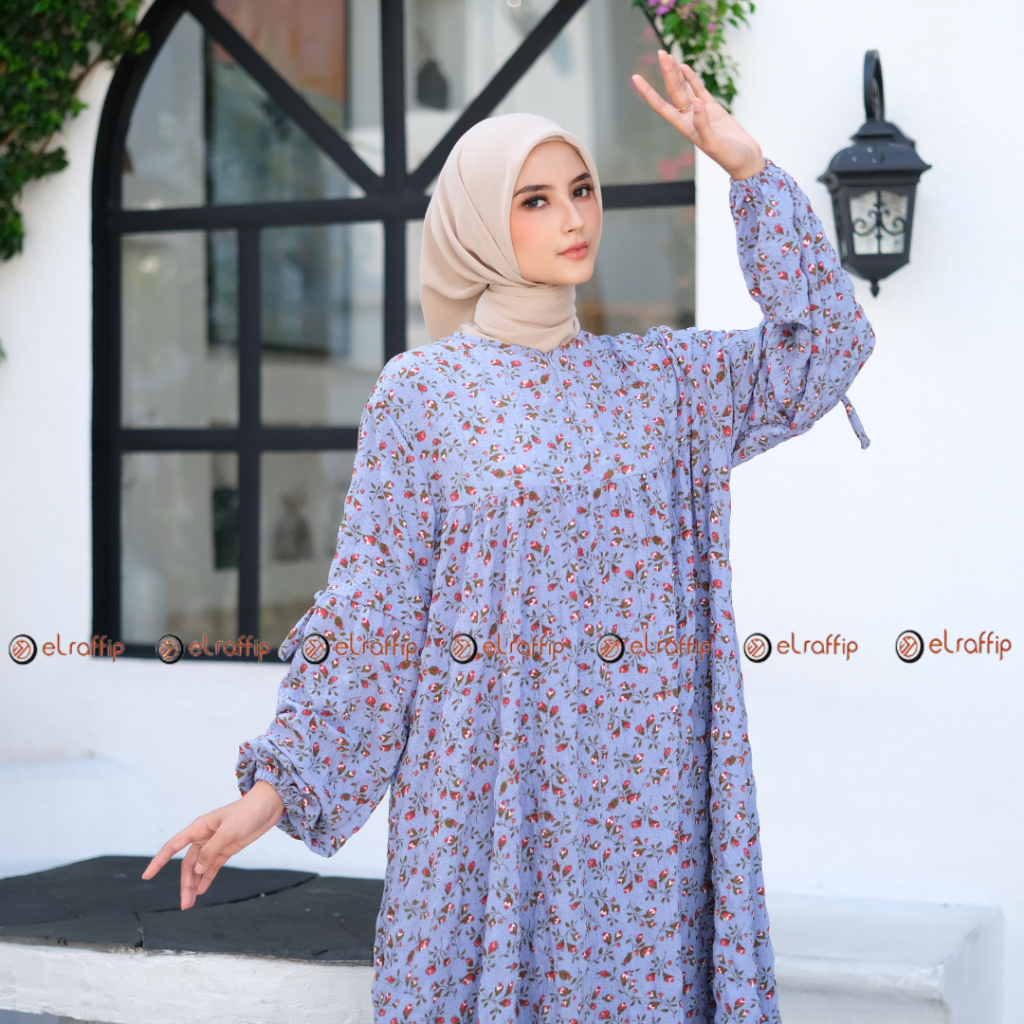 ELRAFFIP - Gamis Dewasa Motif Long Dress Motif Cringkle