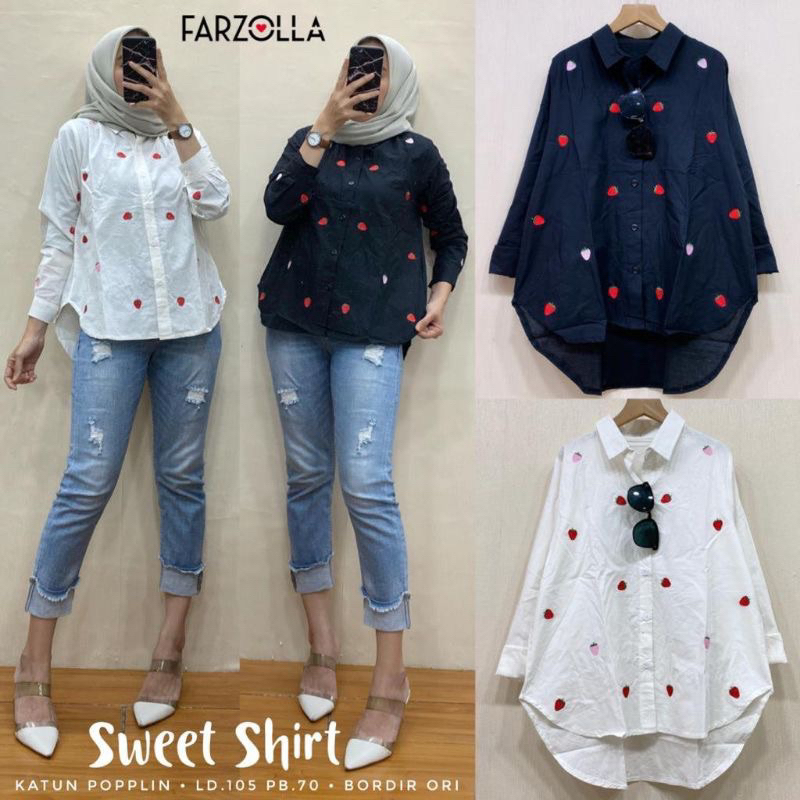 Sweet shirt by farzolla#kemeja strawberry#kemeja bordir katun#kemeja viral#kemeja best seller#strawb