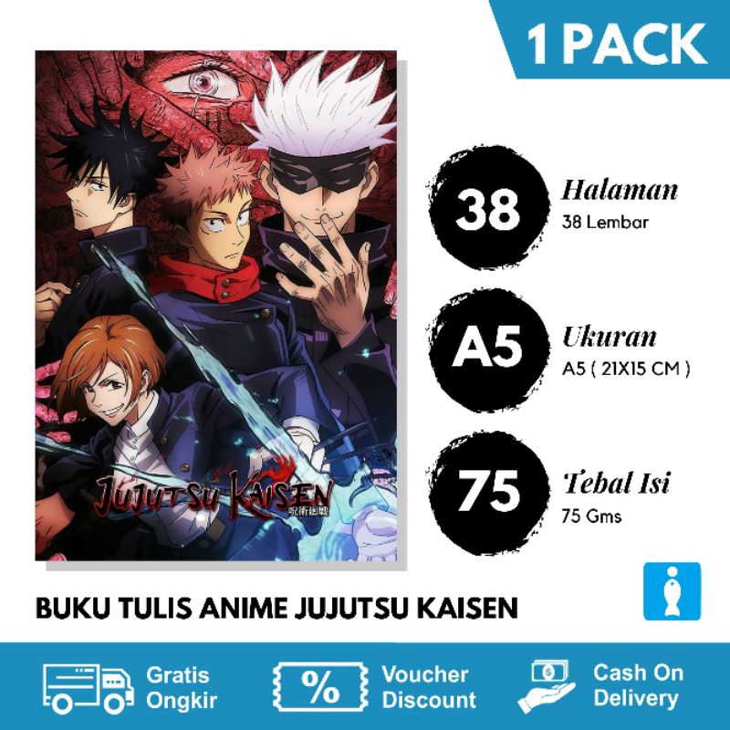 

BUKU TULIS SEKOLAH 38 LEMBAR / BUKU TULIS JUJUTSU KAISEN 1 PAK ISI 5 BUKU