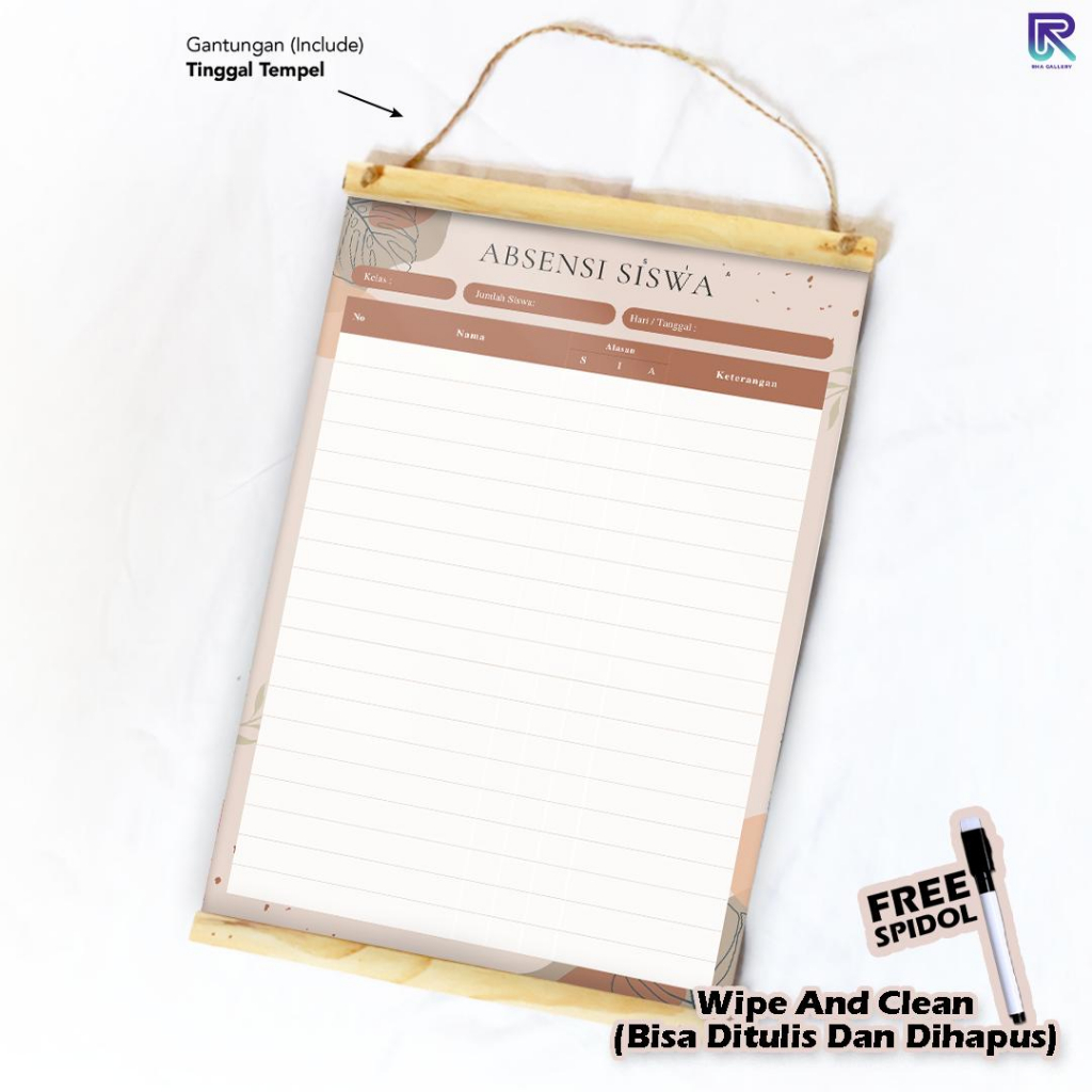 

RHA GALLERY Planner Sekolah Absensi Kelas Siswa Bagan Wipe And Clean List Jadwal Tulis 32x48 CM