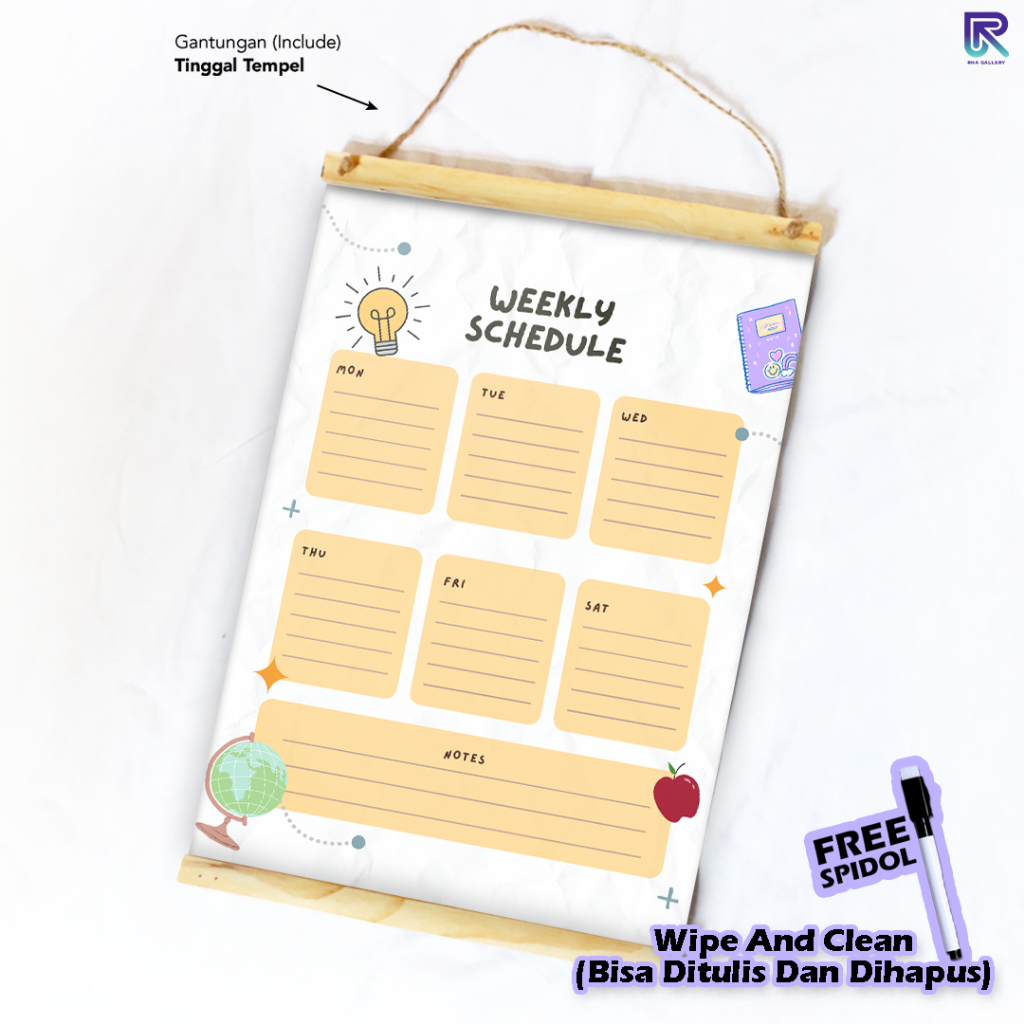 

RHA GALLERY Planner Daily / Weekly Schedule Activity Wipe And Clean List Jadwal Tulis 32x48 CM