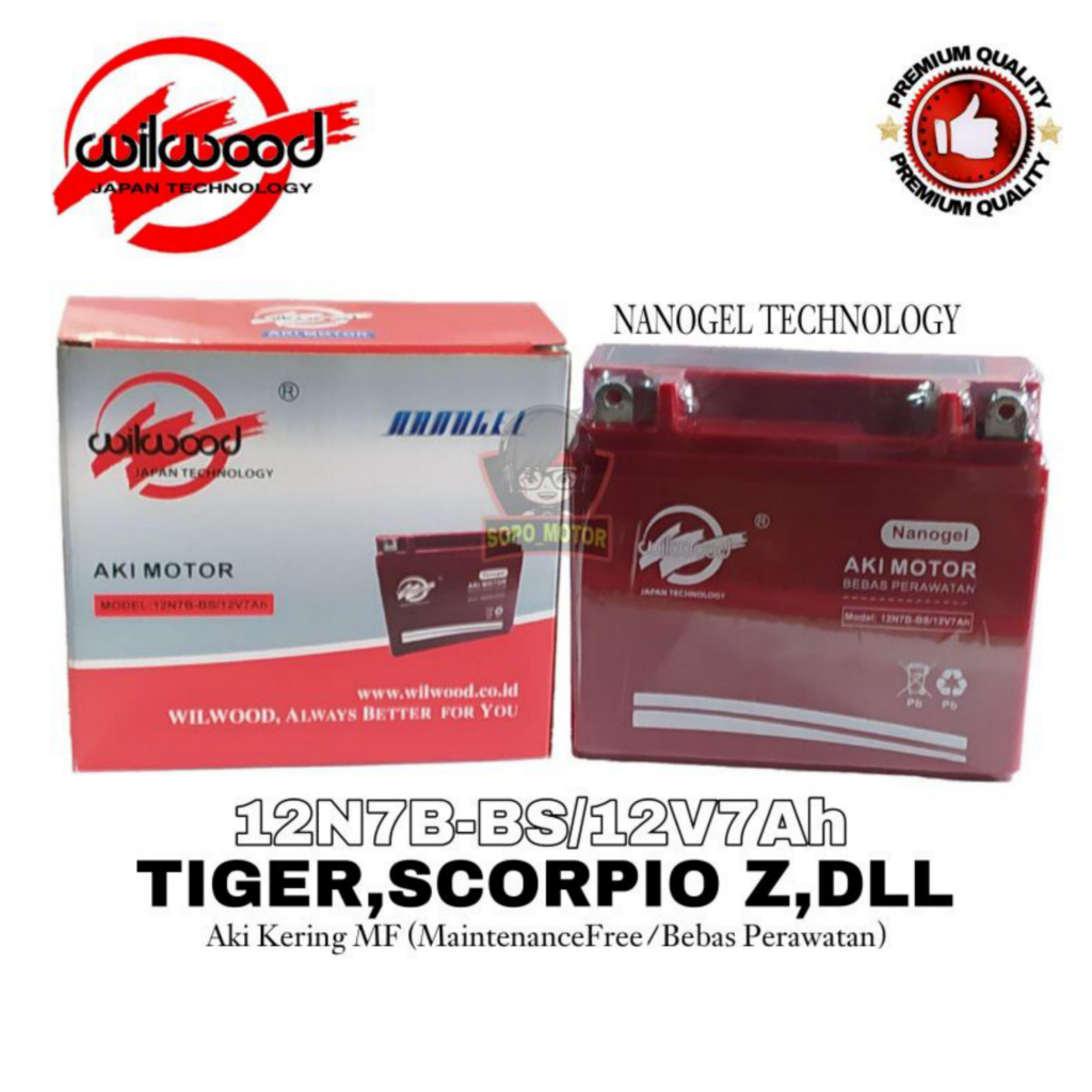 Aki kering tiger 12N7B-BS/aki kering scorpio z/aki kering nouvo/aki kering merk wilwood