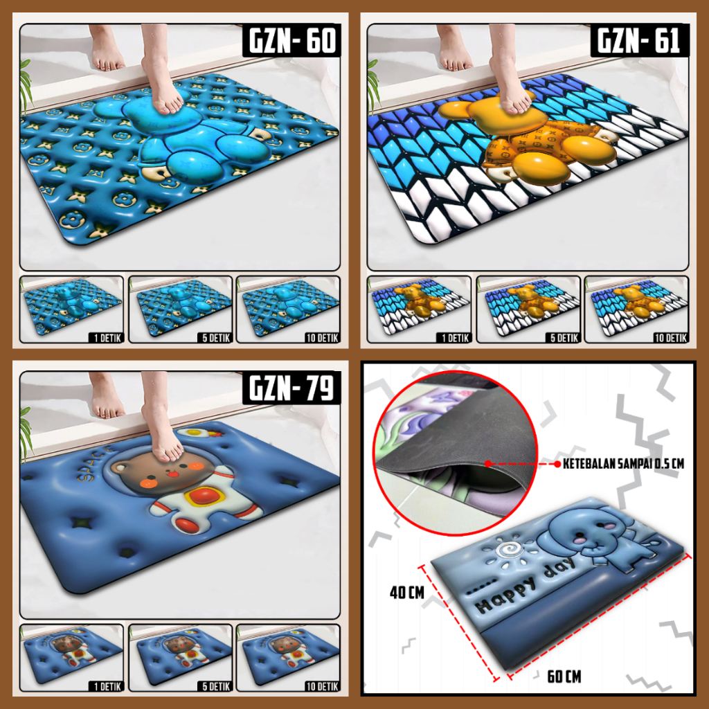 Stok Baru PROMO KESET Lantai Motif Karakter Diatomite Keset Anti Slip Daya Serap Cepat Homesky_88