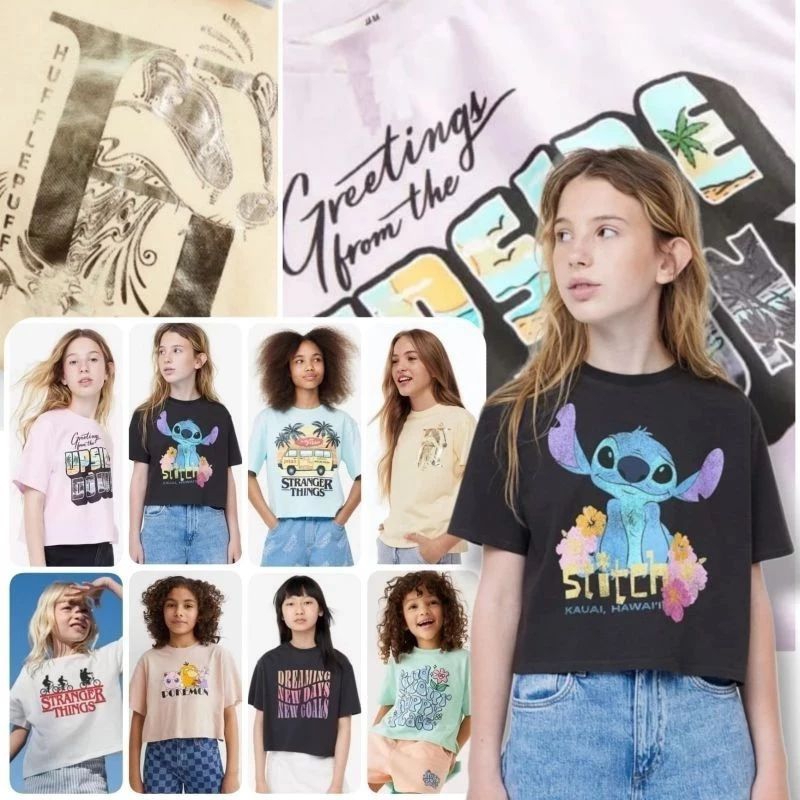 kaos Crop Top Anak Perempuan Lengan Pendek Hnm