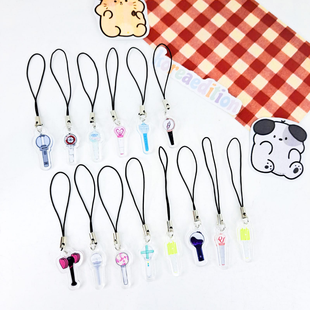 Strap HP Akrilik Lightstick Kpop Logo BTS Blackpink Treasure NCT Stray Kids Seventeen Enhypen Twice 