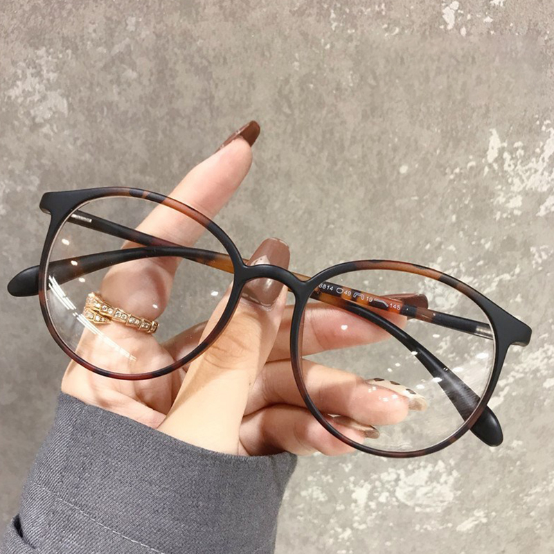 COD❤️ Cat Eye Kacamata Anti Radiasi / Frame Kacamata Lensa Flat / Gaya Leopard Retro Korea Fashion Wanita Glasses-yy-4-Leopard