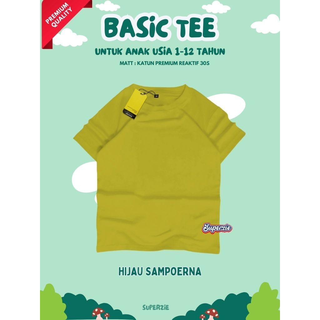 OzilApparel - Kaos Polos Anak Cewek Cowok 4-12 tahun Cotton Hijau Sampoerna