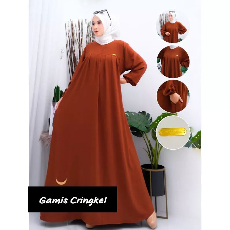 Rafa07 Busana wanita gamis cringkel airflow premium polos rempel dada jumbo size L XL XXL