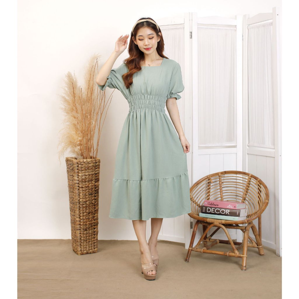 Diana Baju Midi Dress Smock Crinkle
