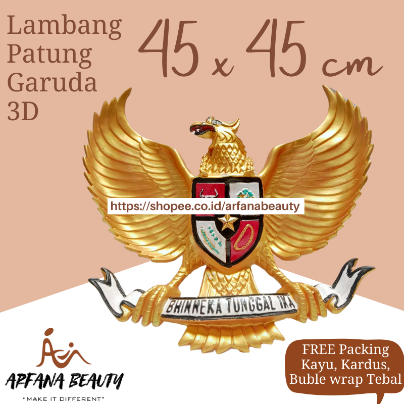Pajangan Dinding Garuda Pancasila 3 Dimensi Fiber Lambang Negara Logo Burung Garuda Gold Timbul