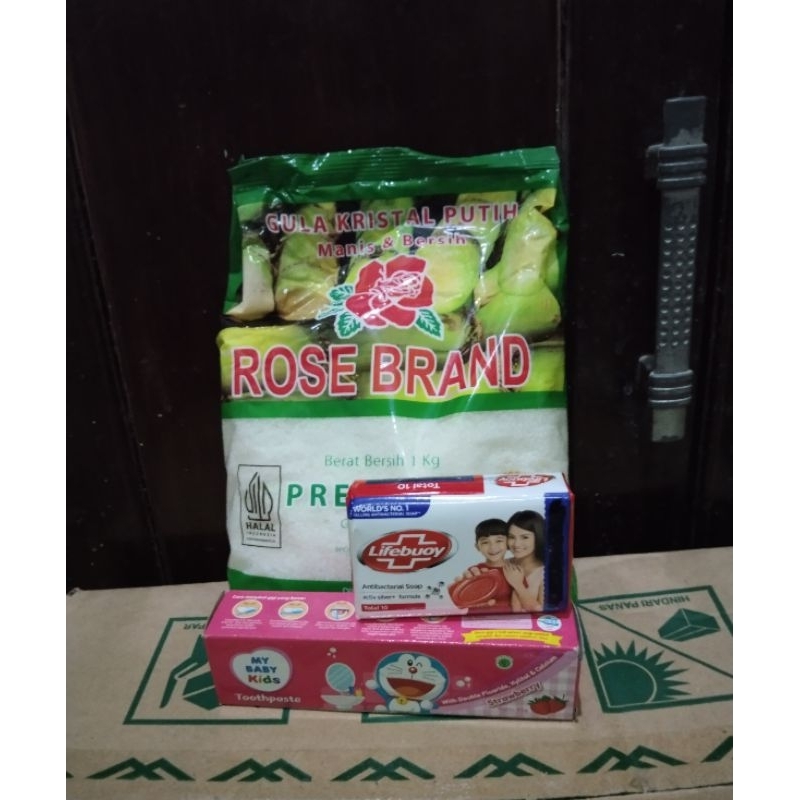 

Paket bundling Gula 1kg + pasta gigi anak 45gr + lifebuoy 75gram