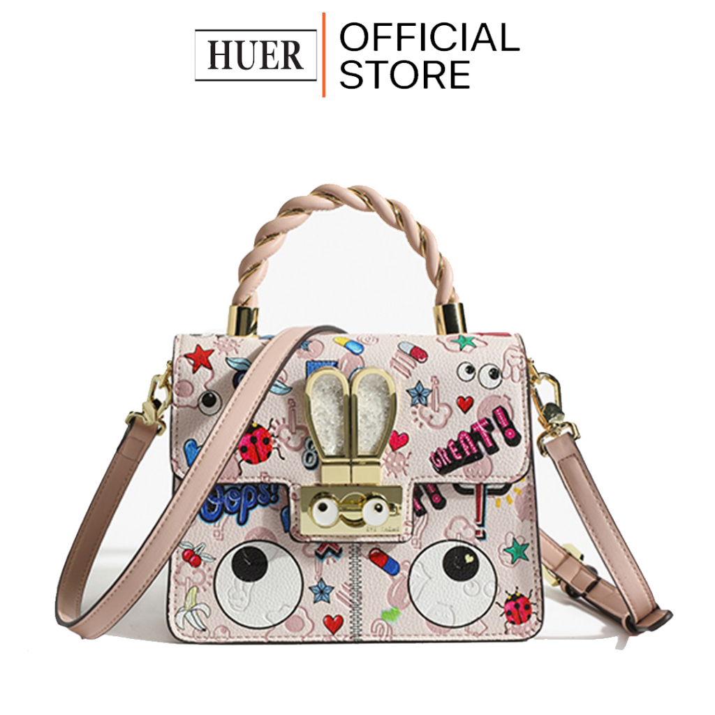 HUER ~ Tas Wanita Yurre Eye Theme Printed Embossed Satchel Bag 9454-221Pink