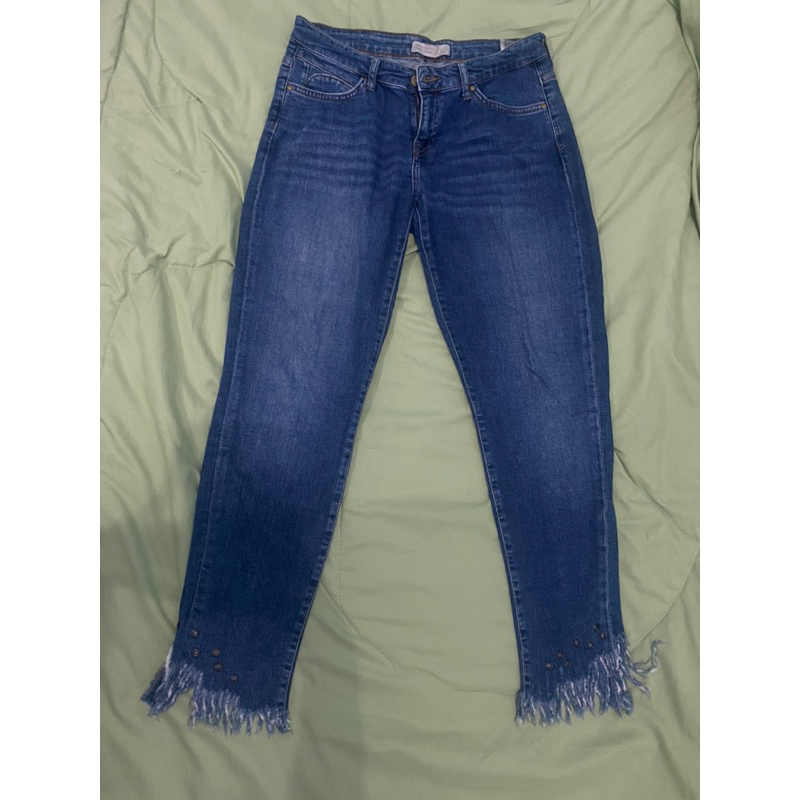 PRELOVED ZARA GROMMET EYELET FRINGE SKINNY JEANS