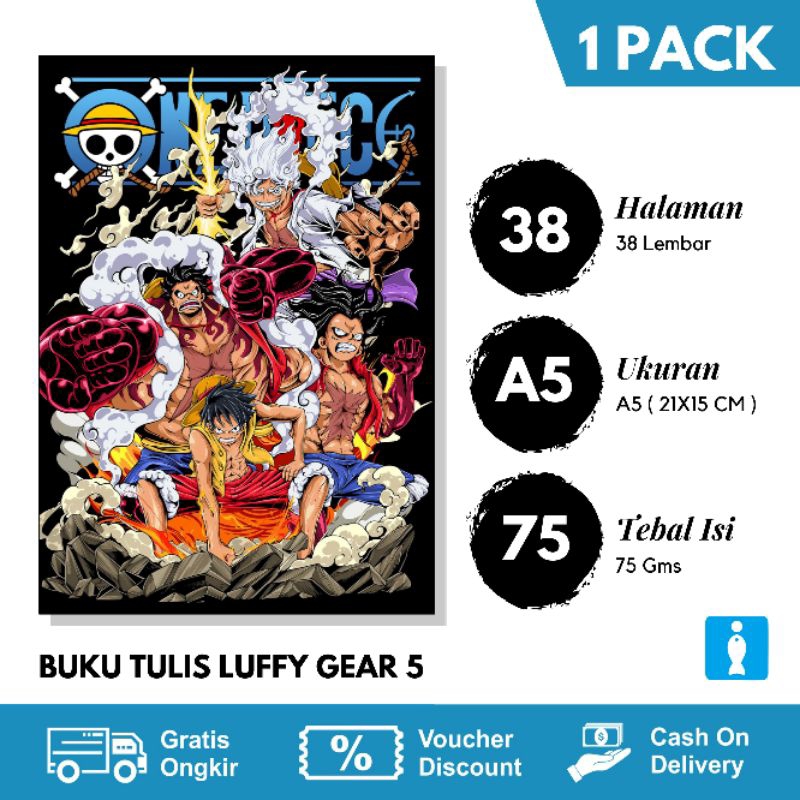 

BUKU TULIS SEKOLAH 38 LEMBAR / BUKU TULIS LUFFY GEAR 5 ISI 5 BUKU TULIS