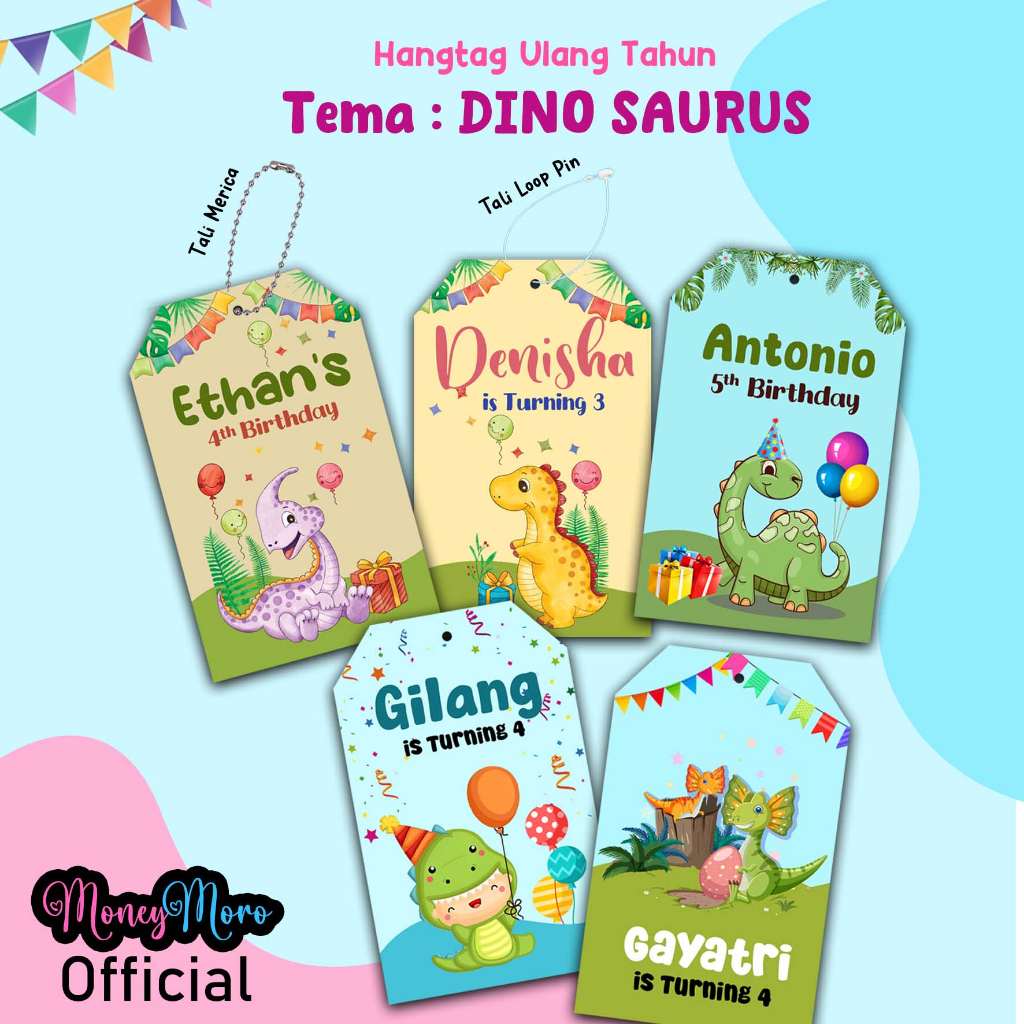 

MoneyMoro - 8 Pcs Hangtag Ulang Tahun Dino Series / Label Ultah Birthday Dino Saurus