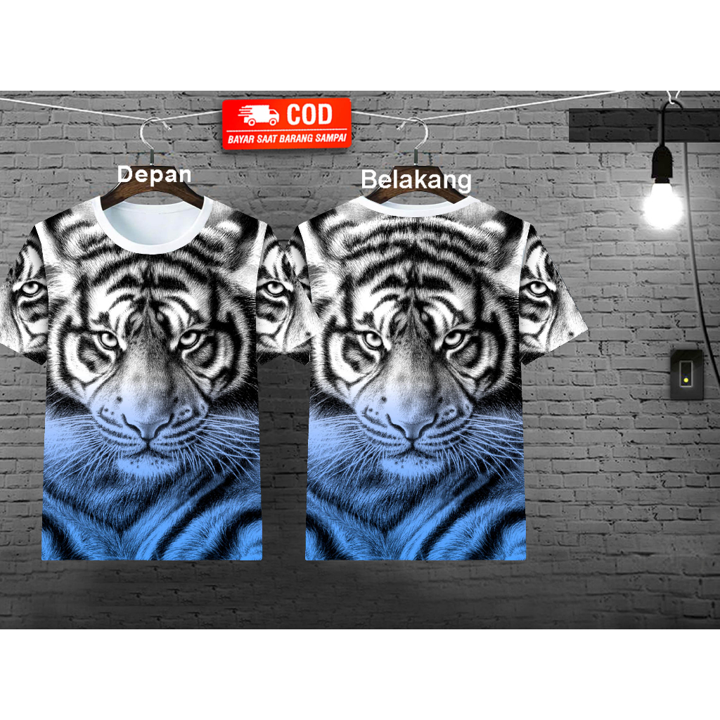 Kaos Distro Cowok Motif Macan Depan Belakang ada Sablon Untuk Pria Dewasa
