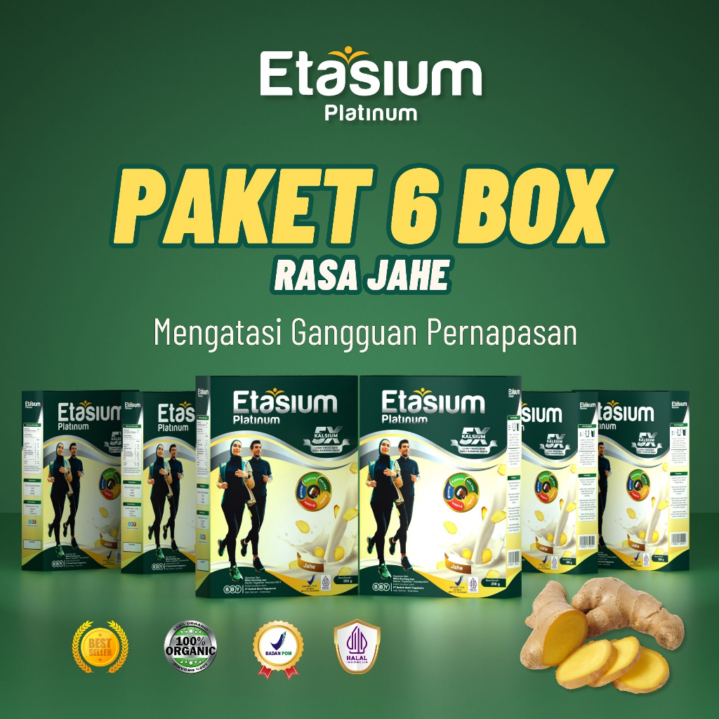 

[6 BOX] Etasium Platinum Minuman Susu Kambing Etawa bubuk 200g Rasa Jahe Bahan Alami Tanpa Pemanis Gula Buatan Bantu Meredakan Nyeri Sendi, Rematik & Osteoporosis Rasa Enak tidak prengus