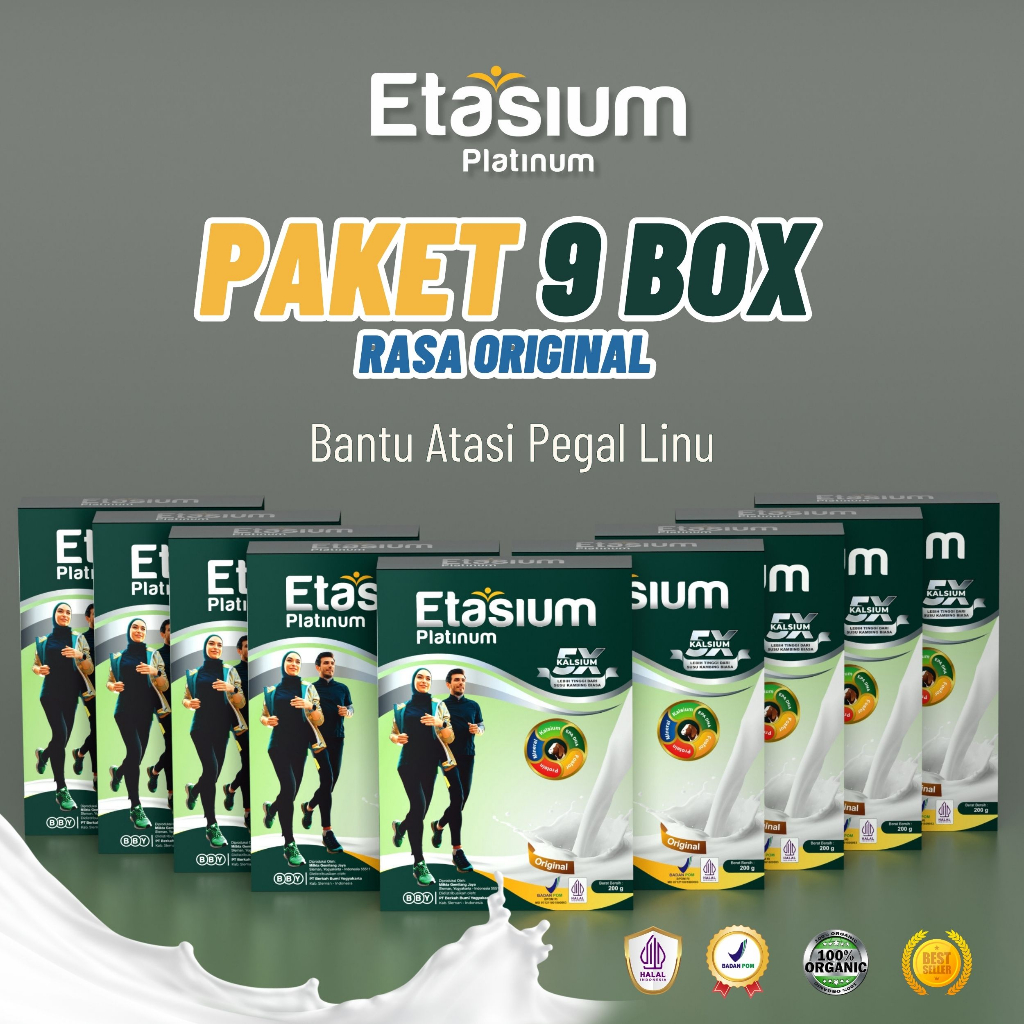 

[9 BOX] Etasium Platinum Minuman Susu Kambing Etawa Rasa Original Bubuk 200g Bahan Alami Tanpa Pemanis Gula Buatan Untuk Kesehatan Tulang dan Sendi I Sesak Nafas, ISPA I Rasa Enak dan Tidak Bau Prengus