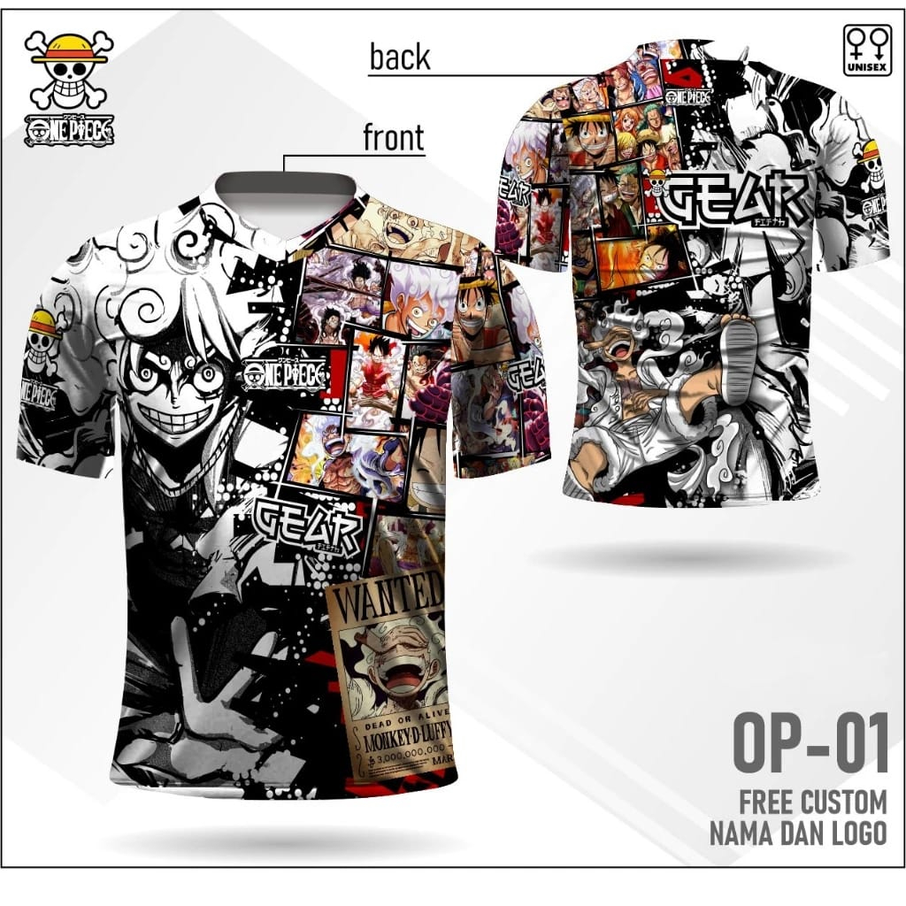 Tshirt Jersey Fullprint One Piece/Kaos Jersey One Piece/Kaos Jersey One Piece Gear5/ New One Piece