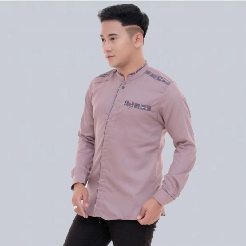 Baju Koko Pria Lengan Panjang Elrumi Motif Yisunsin Warna Mauve