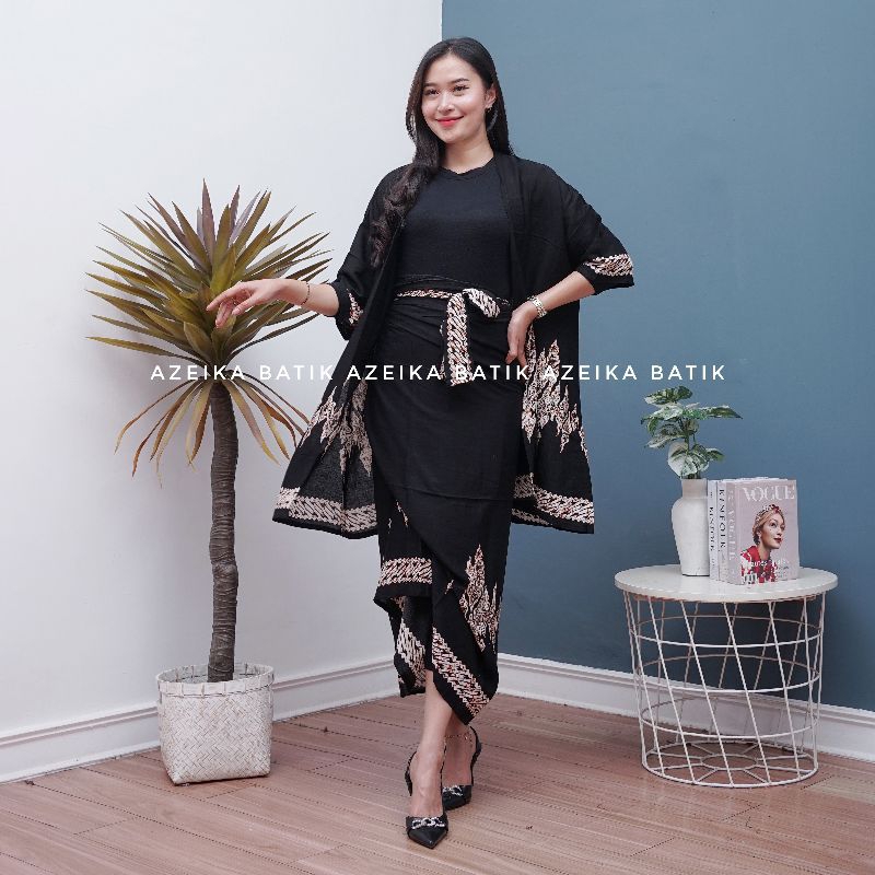 One set Blazer Batik Outfit Kondangan Simpel Blazer set Rok lilit