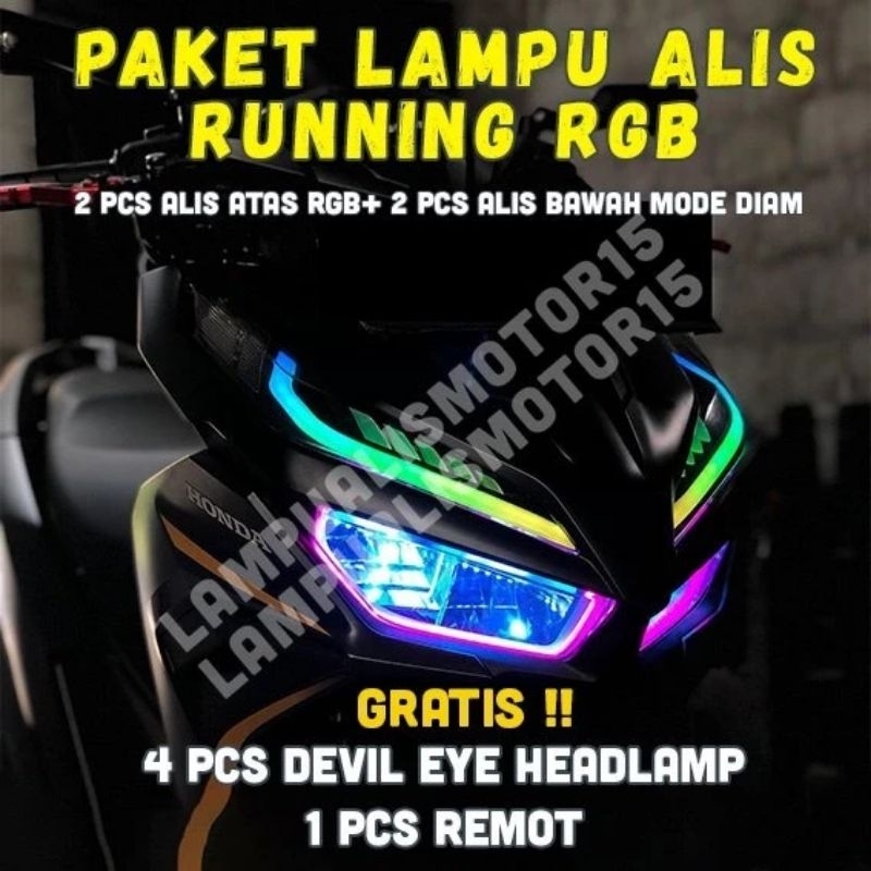 Promo LAMPU ALIS RGB SEIN RUNNING WARNA WARNI VARIO NEW 2019 BONUS DEVIL EYE / LAMPU ALIS DRL VARIO 