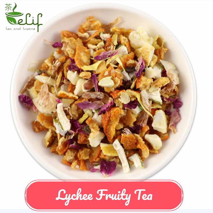 

ELIF TEA Big Pack Lychee Fruity Tea : Freeze Dried Lychee, Kumquat, Orange & Apple Cube