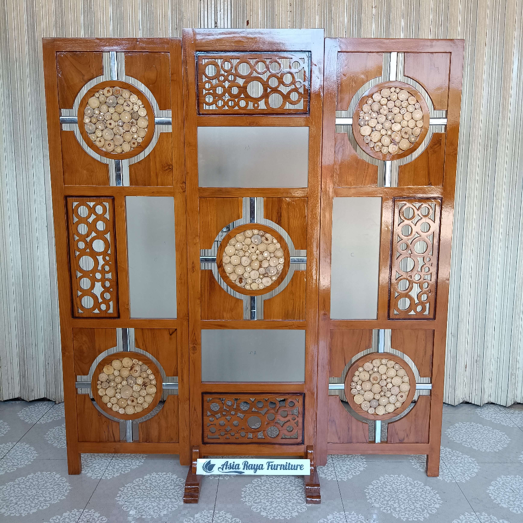 Sketsel Partisi Ruangan Jati Minimalis Koin - Pembatas Ruangan Jati