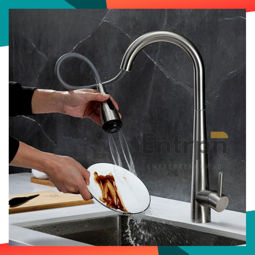 COD Kran Tarik Stainless Stell Hitam/Desain baru keran dapur pintar wastafel selang fleksibel 304/Se