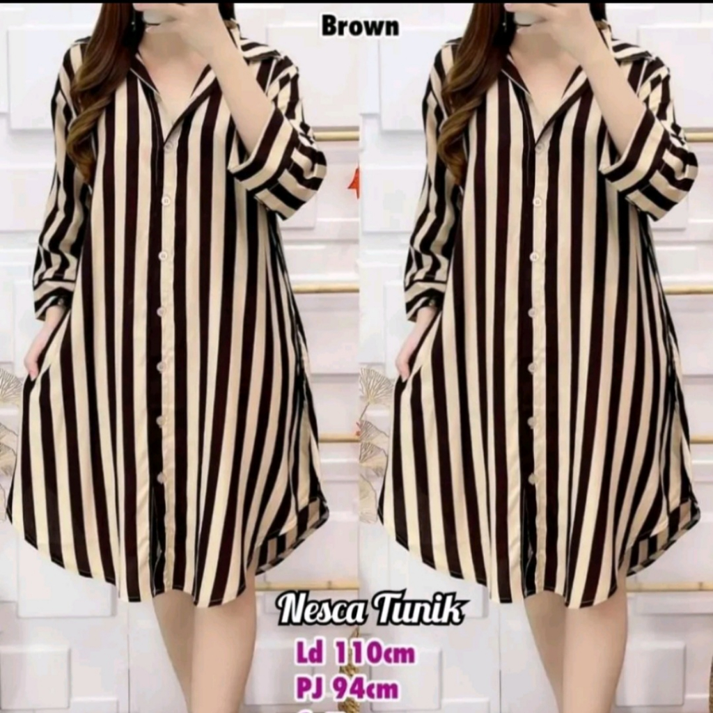 TUNIK LENGAN PANJANG JUMBO MOTIF SALUR BAHAN RAYON TERMURAH TERLARIS