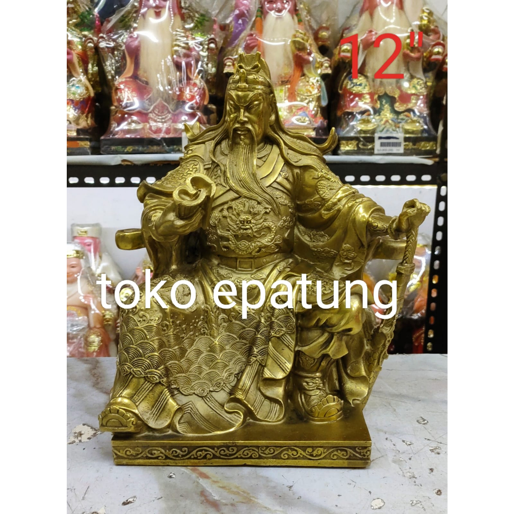 patung kwan kung / kwan kong / guan yu / kwan te - kuningan - 12 inch