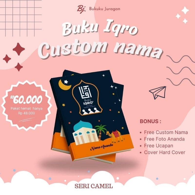 BUKU IQRO CUSTOM NAMA HARD COVER BERWARNA LENGKAP IQRO 1-6 FREE CUSTOM NAMA