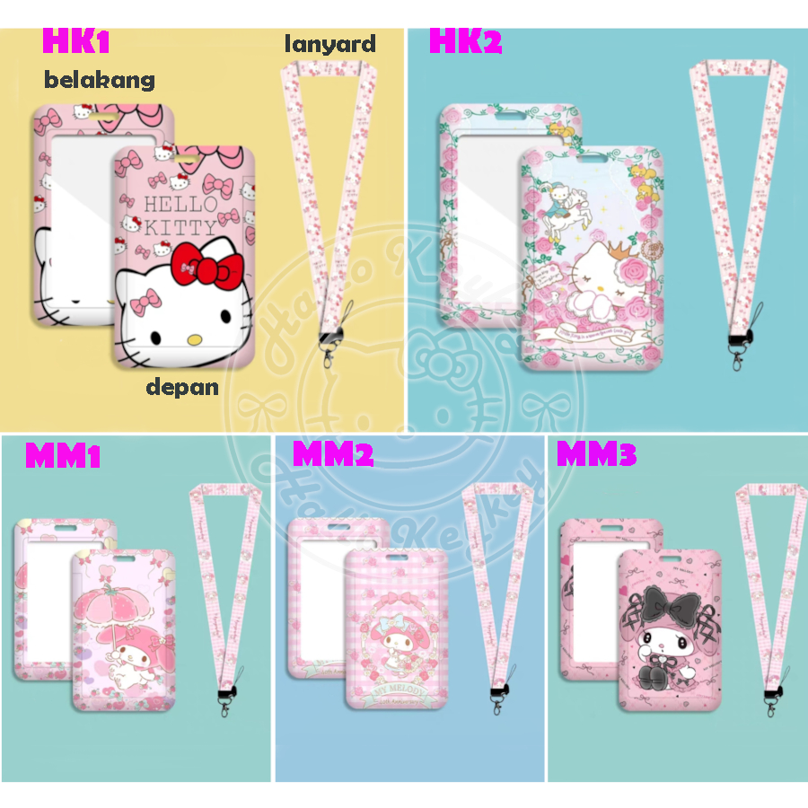 

name tag id pass card holder hardcase lanyard hello kitty melody