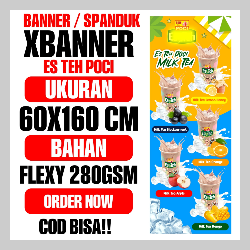 CETAK BANNER TEH POCI - 60X160 CM
