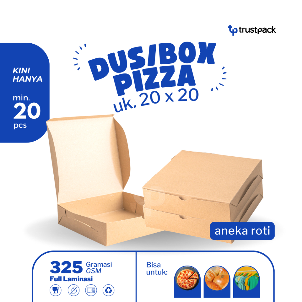 

KARDUS BOX PIZZA / ROTI / KUE 20x20x5 NON LAMINASI - KRAFT PAPER
