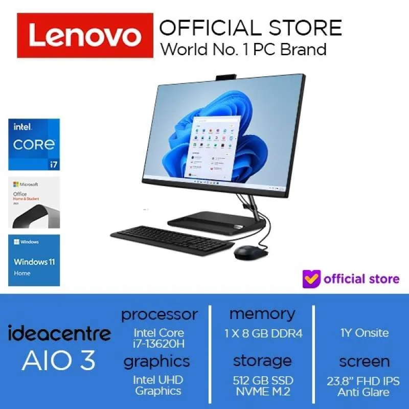 PC Lenovo AIO 3 24IAP7 Core i7 13620H 8GB SSD 512GB Win11 OHS IPS 24"