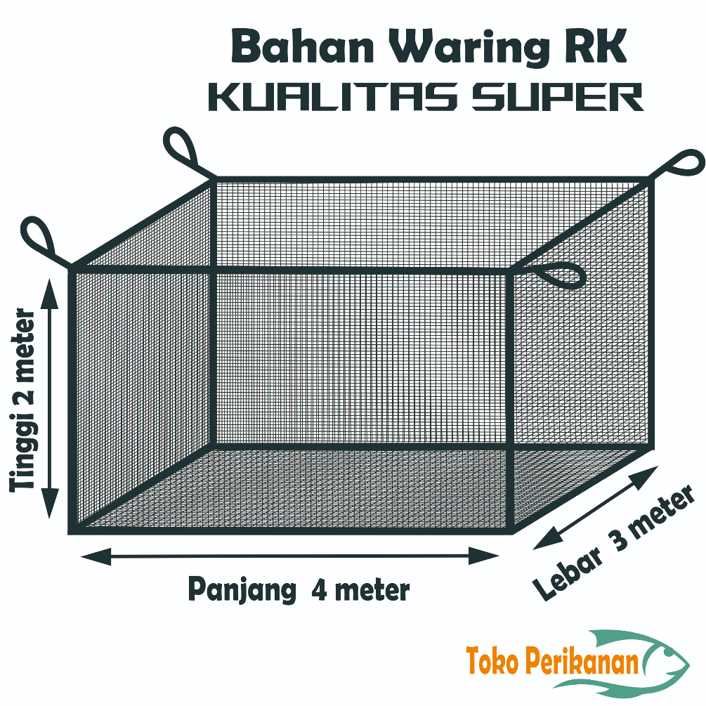 TOKO PERIKANAN - Keramba Waring ikan ukuran ( 4 m x 3 m x 2 m ) bahan waring RK Hitam