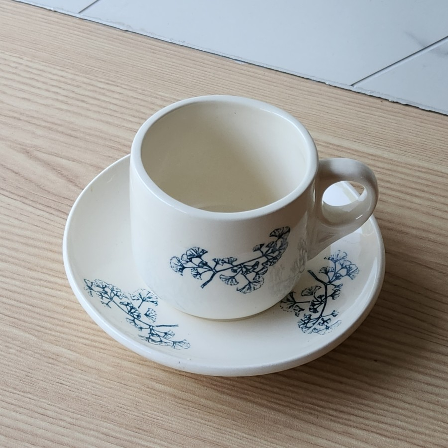 Gelas Mug Kopi Tiam Set Motif Jadul Cangkir dan Saucer