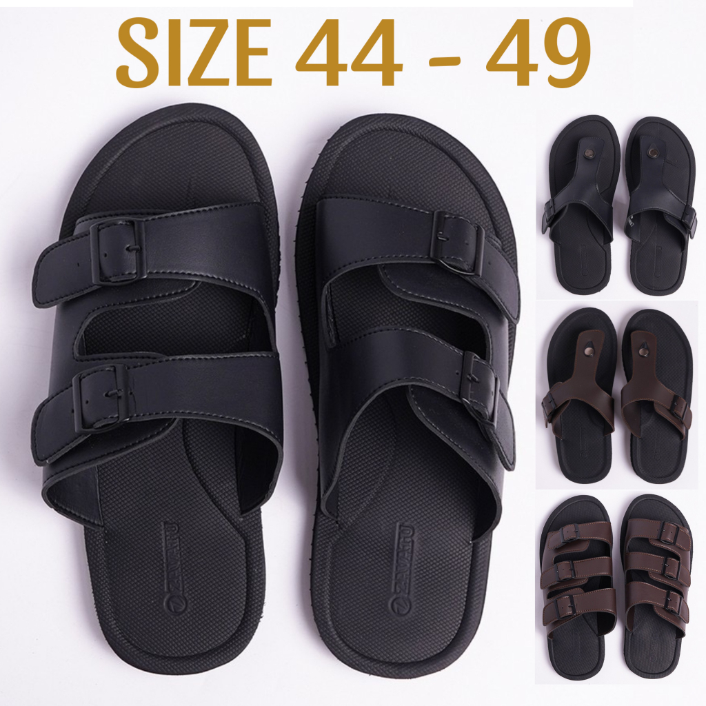 BIG SIZE Sandal Sendal Slip On Slide Pria Original Hitam Ukuran Besar 44 45 46 47 48 49 Zavatu Jumbo