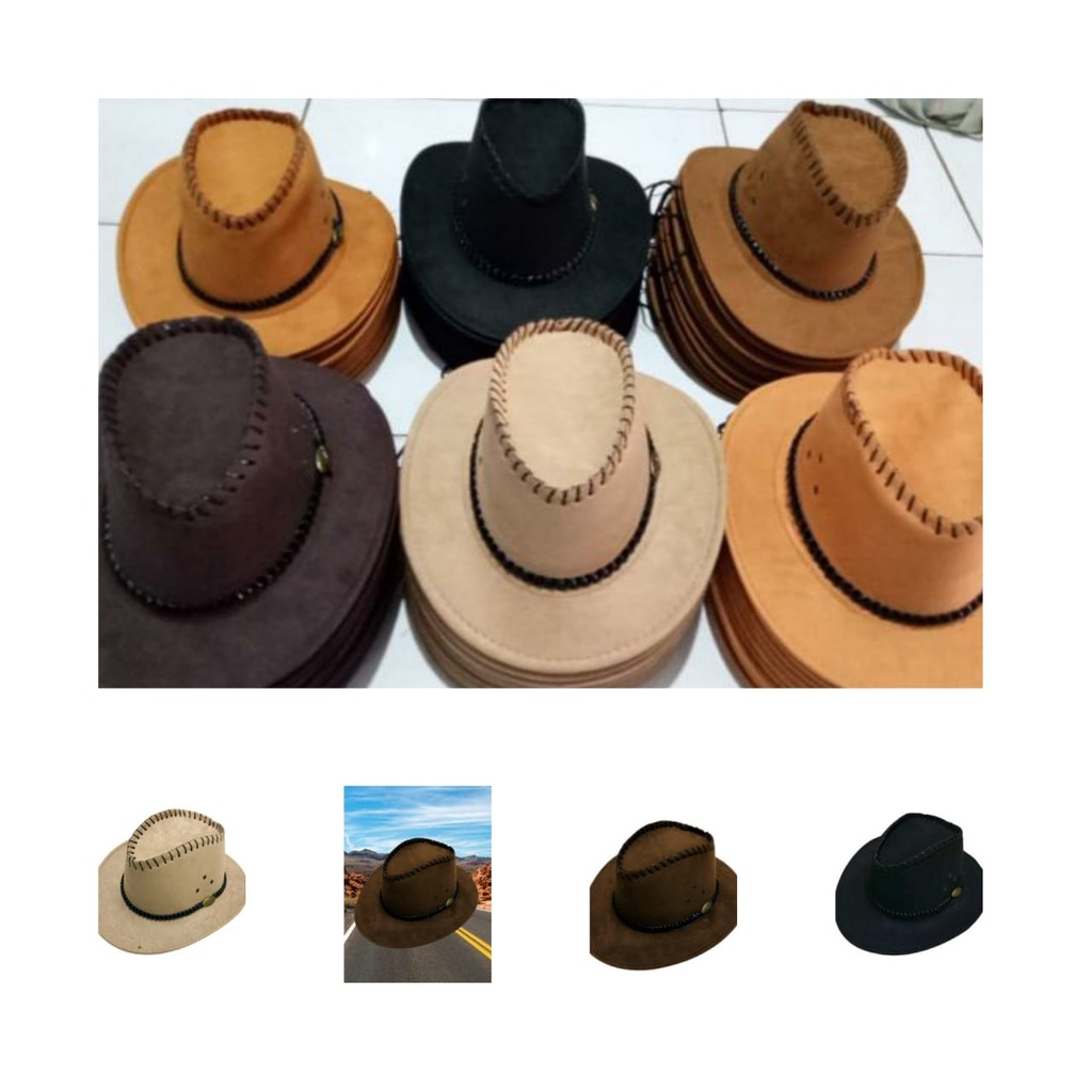 Topi Pria Koboy / Topi Cowboy Amerika Laken Tali Dewasa