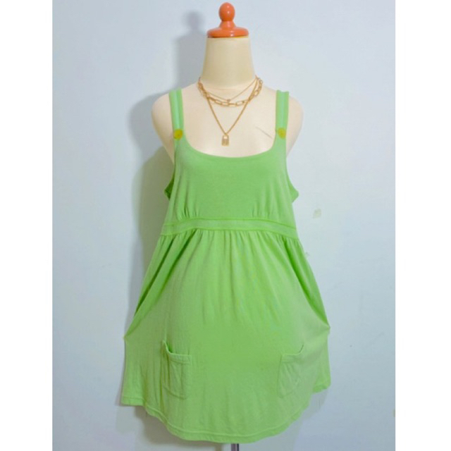 Dress midi casual model overall karet smocked Motif polos brandRipCurl bahan kaos stretch melar warn