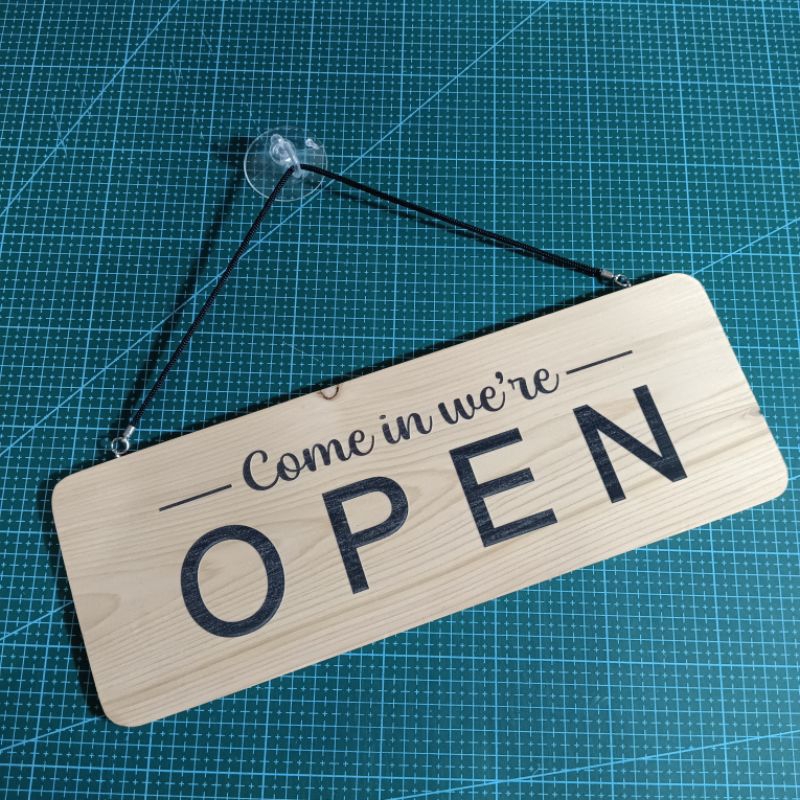 Plang Papan Tulisan Tanda Open Close Toko Bolak Balik Kayu Aestetik Sign Board Buka Tutup Signage