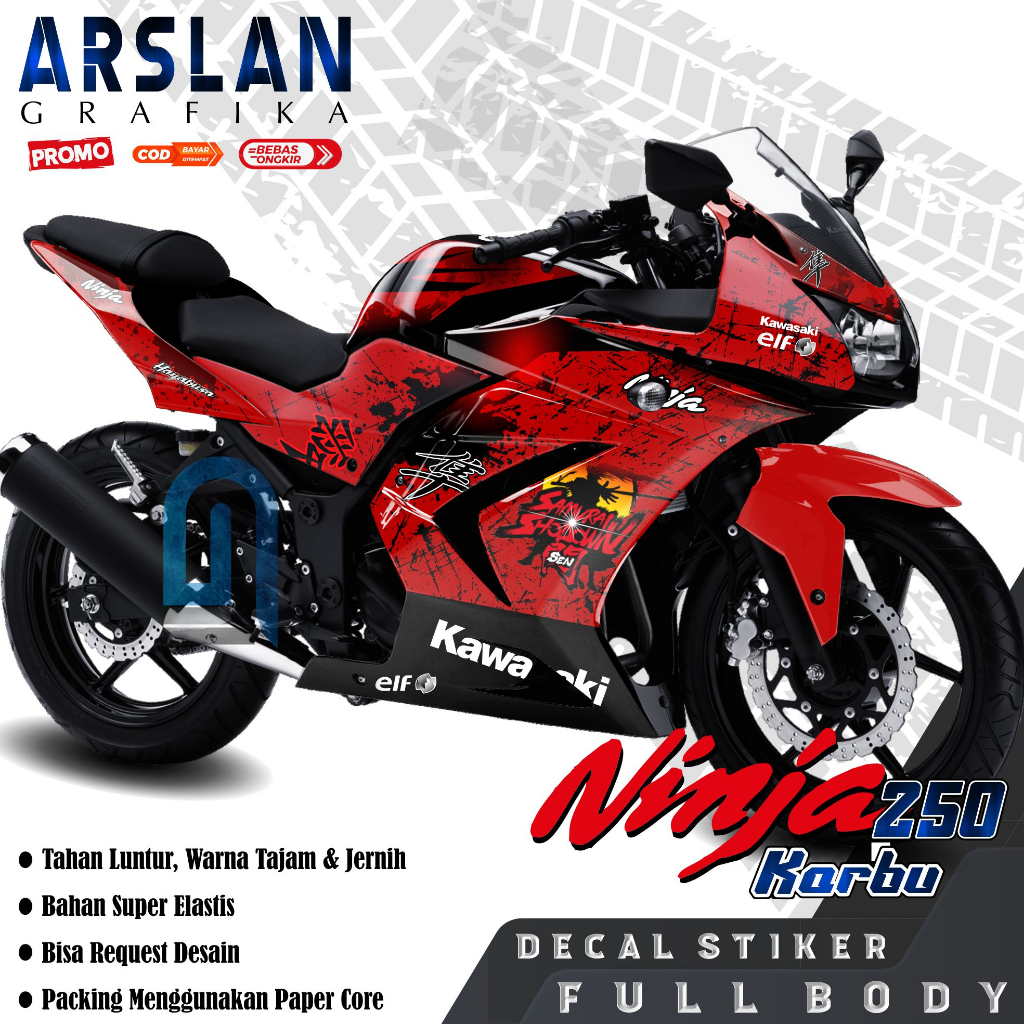 Decal Ninja 250 Karbu Full Body Gagah - Stiker Ninja 250 Karbu Keren - Stiker Variasi Samurai