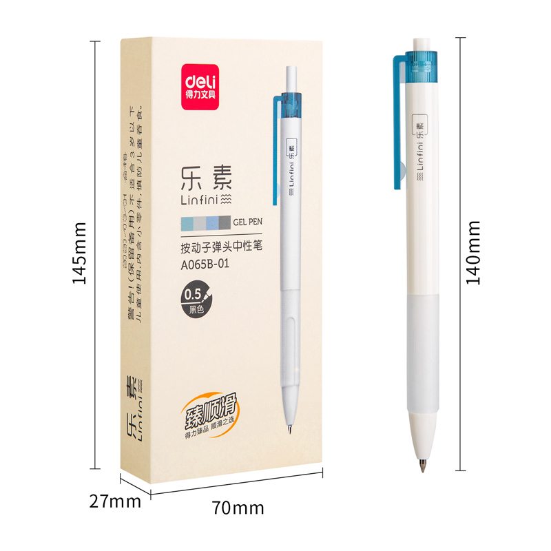 Deli Retractable Gel Pen / Pulpen Gel Cetek 0.5mm Isi 1 pcs Desain Simple A065B-01