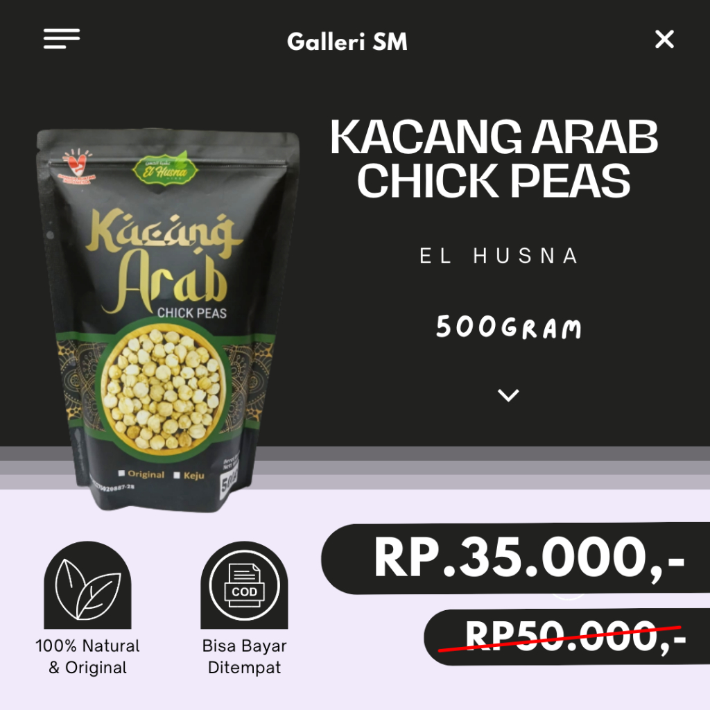 

Kacang Arab Chick Peas 500gr Oleh Oleh Haji Umroh Asli Arab Original