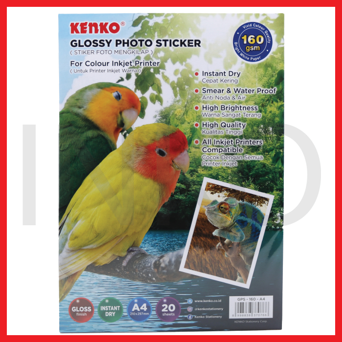

KENKO GLOSSY PHOTO STICKER 160GSM A4 20 SHEETS