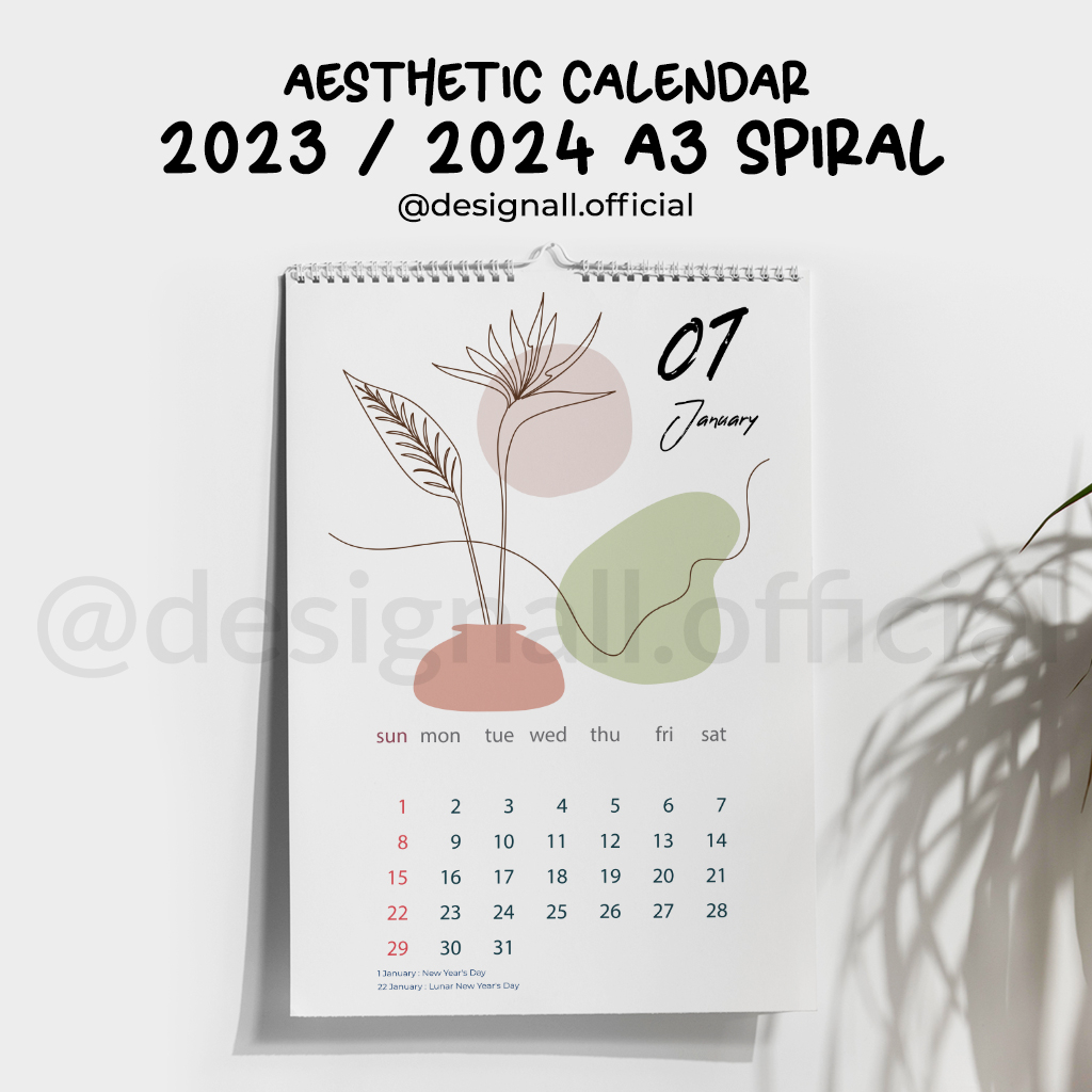 

Designall Kalender Dinding Aesthetic 2023 / 2024 A3 Spiral FP